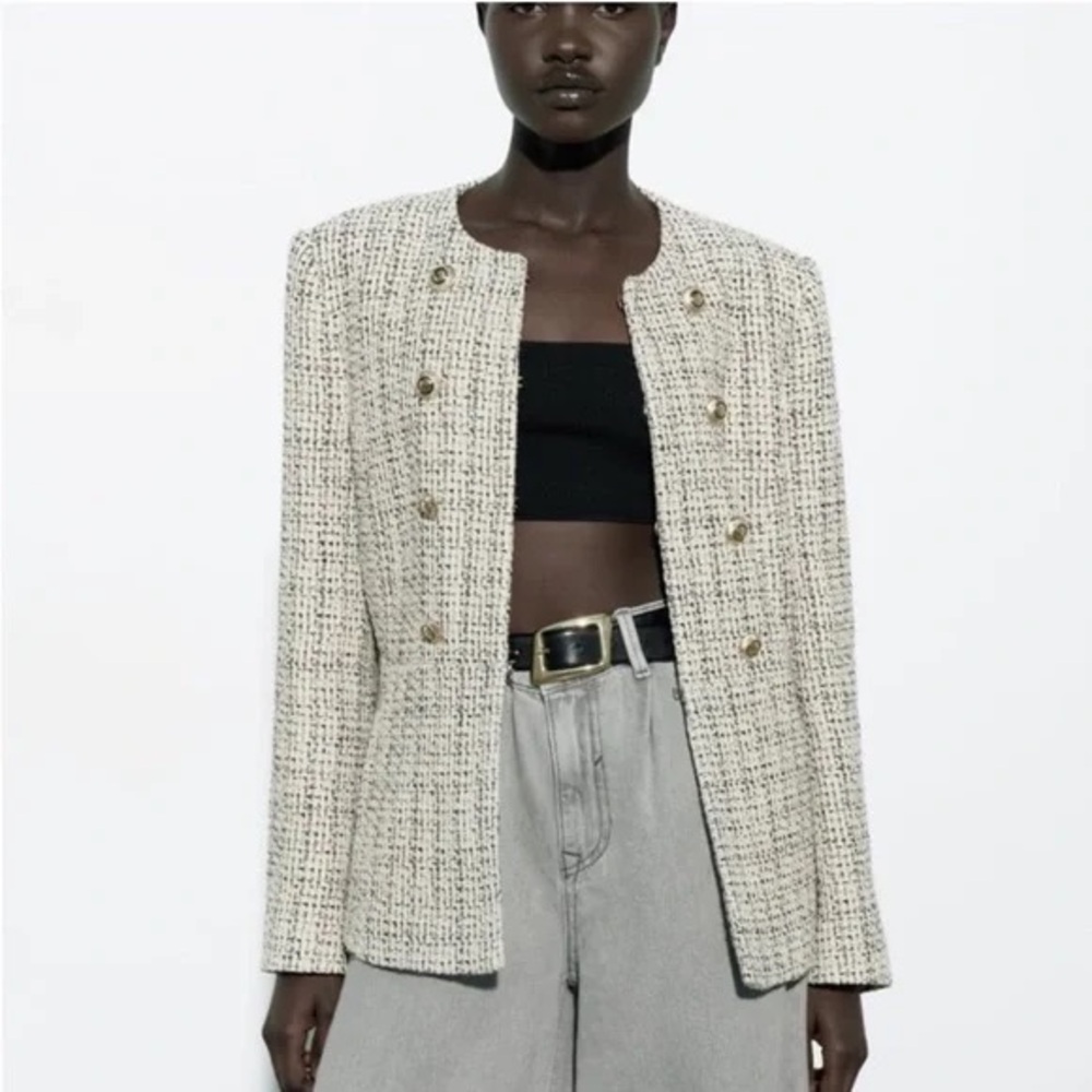Zara Fitted Textured Blazer